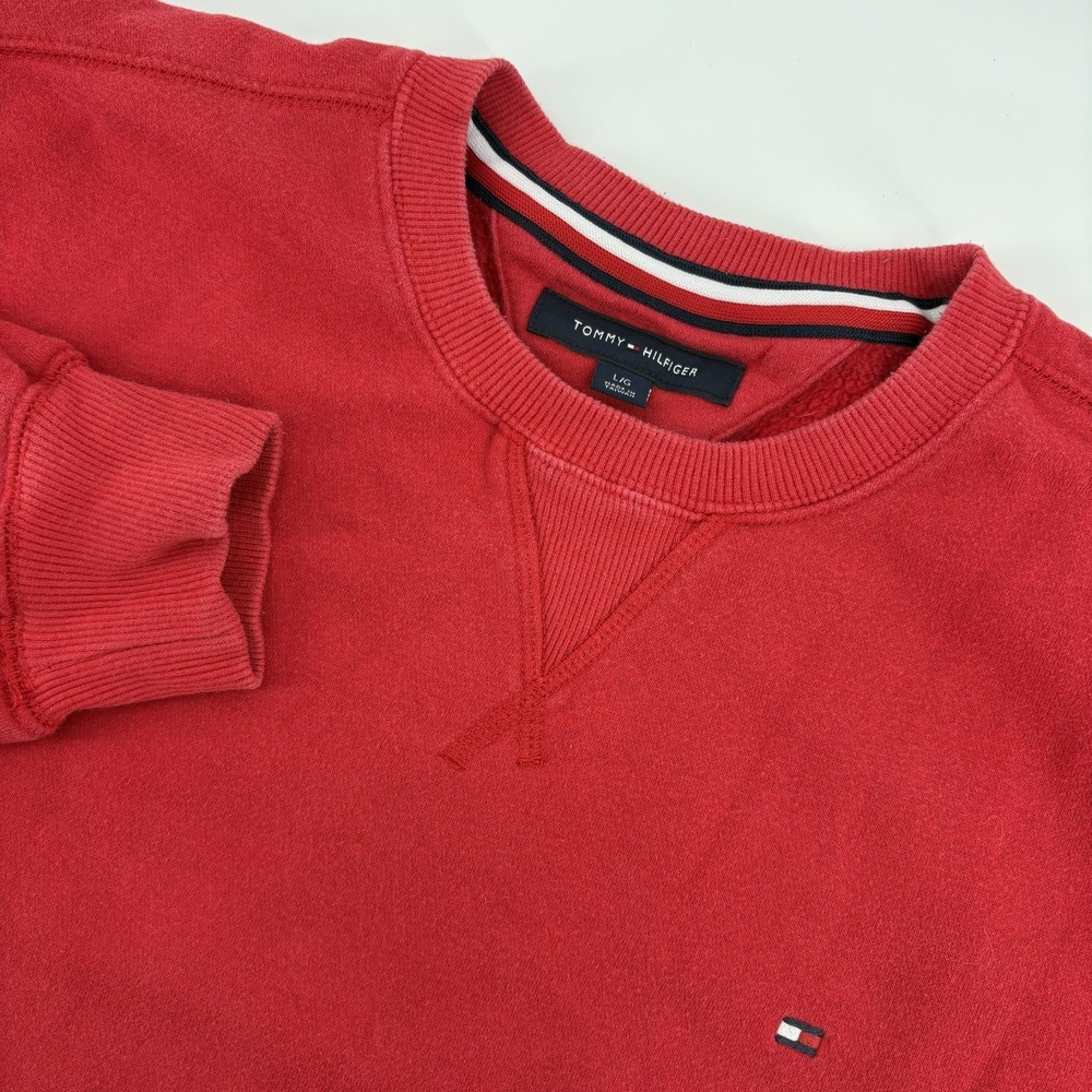 Tommy Jeans Mens Tommy Hilfiger Fleece Sweatshirt Red L Large Oversized 90's Y2K